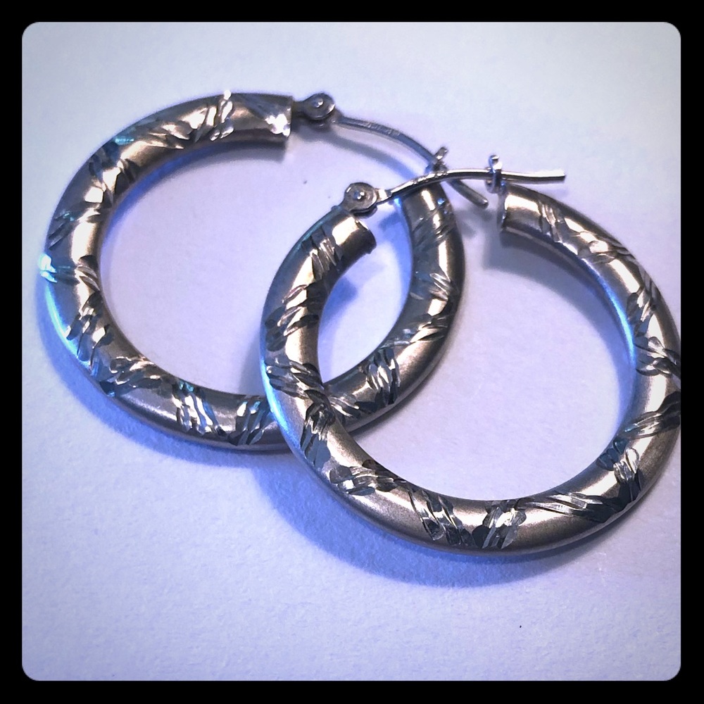 Textured sterling silver hoop earrings